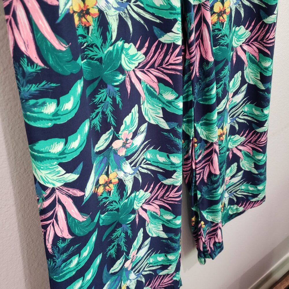LOFT Linen Blend Pull-On Wide Leg Palazzo Pants Size M Navy Pink Green P… - Picture 8 of 13
